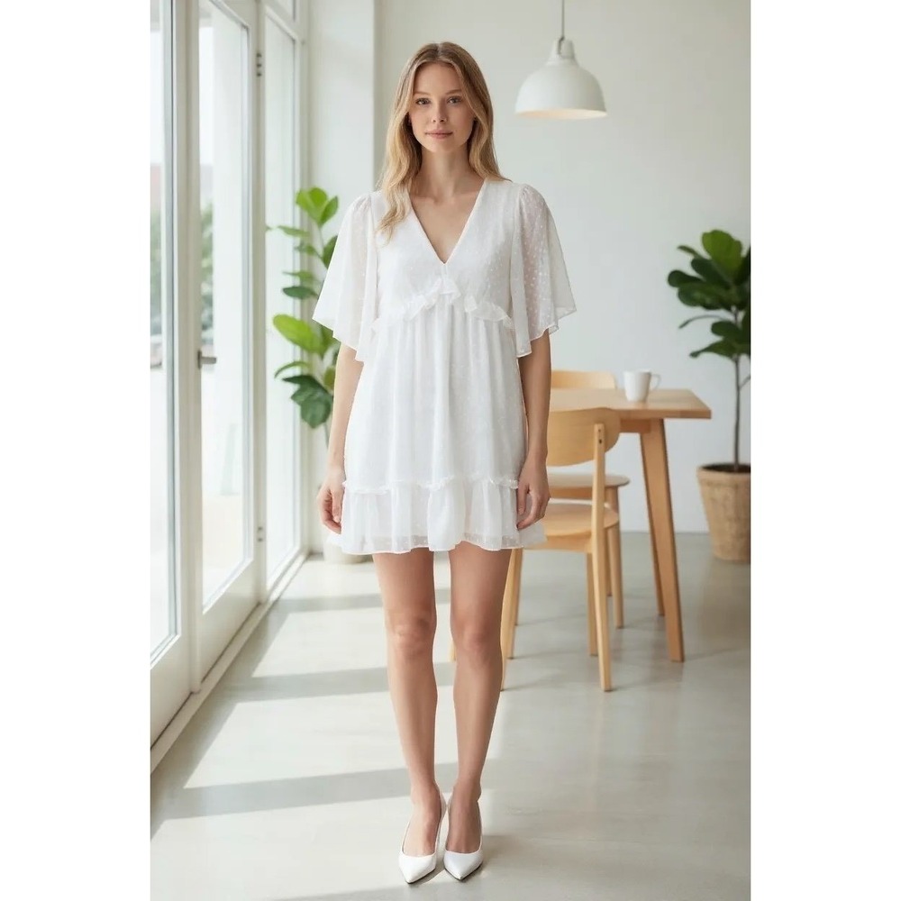 White ruffled Angel dress Bell sleeves by B. Darlin.  Size‎ 2 - Picture 6 of 10